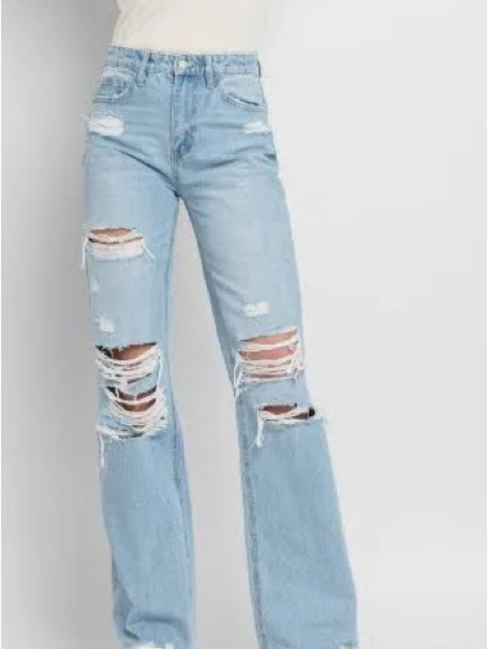 Flying Monkey Light Wash Distressed Wide Leg Jeans